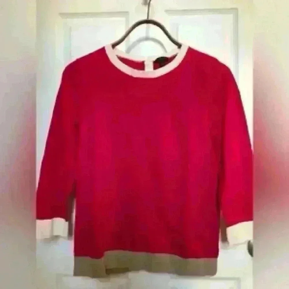 Talbots Womens Pullover Sweater Knitted Round Neck 3/4 Sleeves Pink Size Medium